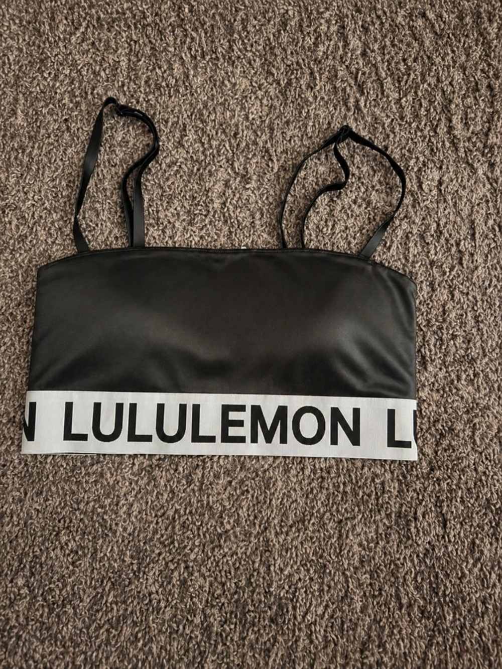 lululemon athletica Black Bralette with White Logo Band and matching shorts .